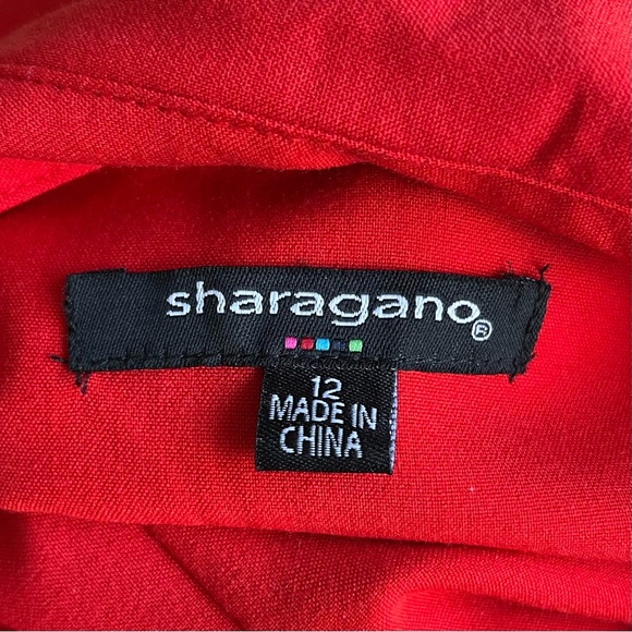 •Sheragano• Tomato Red Zip Front Shirt Dress - Size 12 - Picture 2 of 10